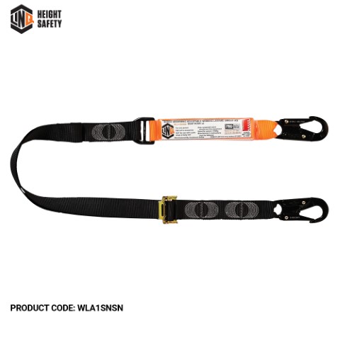 LINQ SHOCK ABSORBING WEBBING LANYARD ADJUST SNG LEG 2 X SNAP HOOK